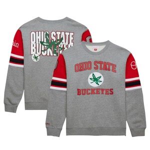 Mitchell & Ness Ohio State Buckeyes Gray and Red Crewneck